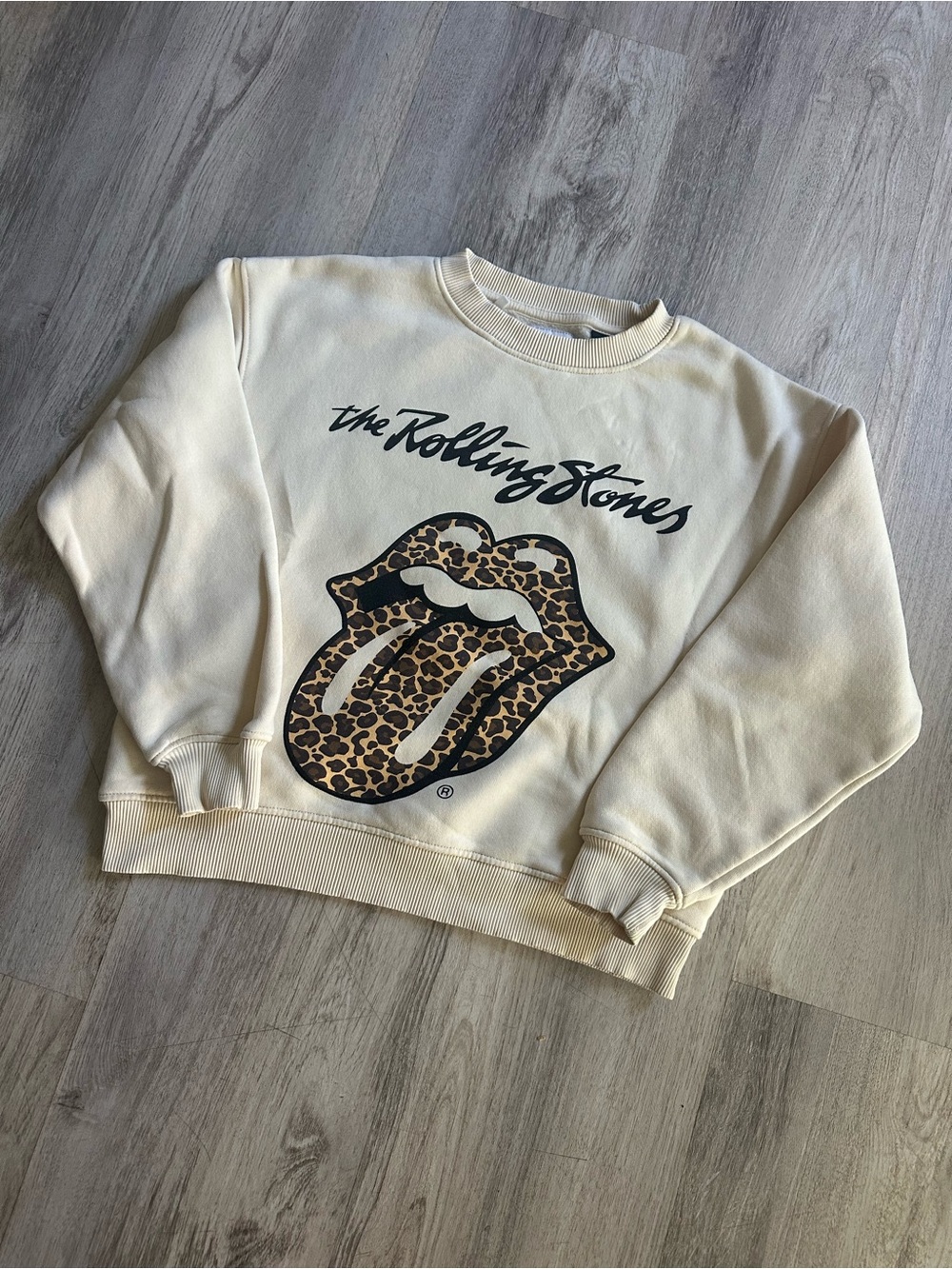 Zara Cream Crewneck Sweatshirt with Rolling Stones Label